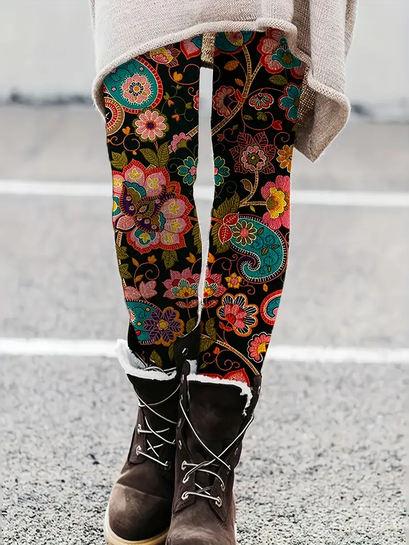 Women Floral Casual All Season Printing Long Leggings