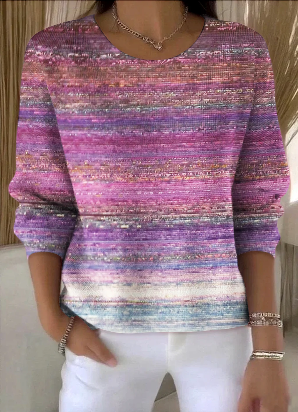 Women Cotton Ombre Long Sleeve Comfy Vintage Sweater