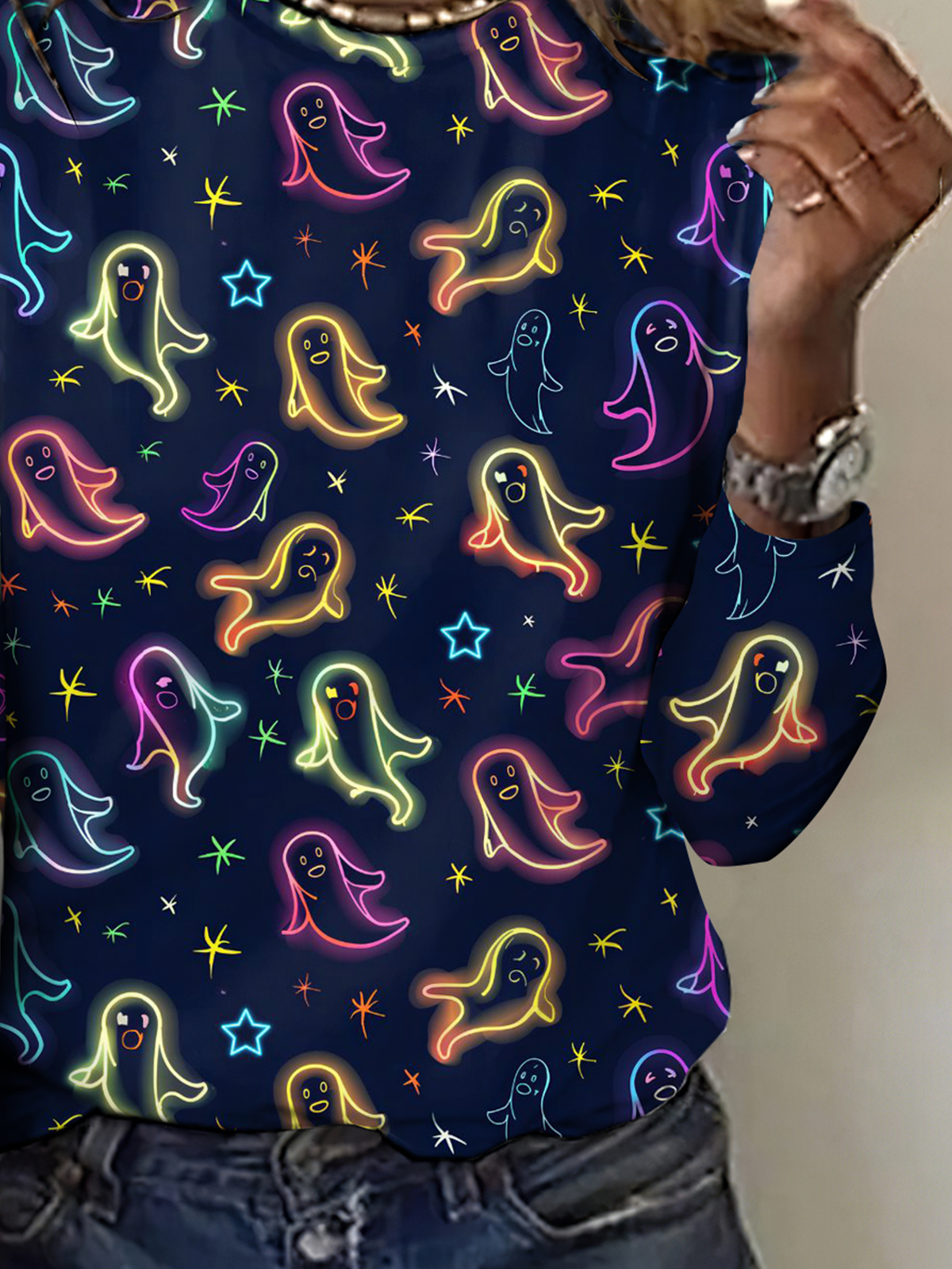 Vintage Halloween Crew Neck Long Sleeve T-shirt