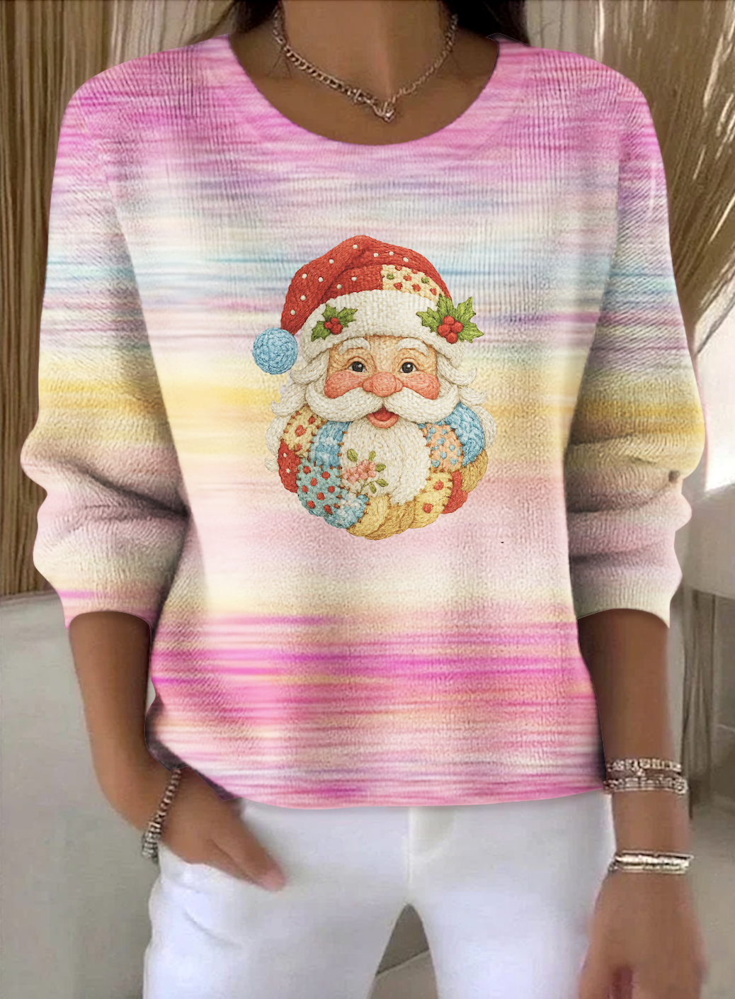 Women Cotton Ombre Long Sleeve Comfy Vintage Sweater