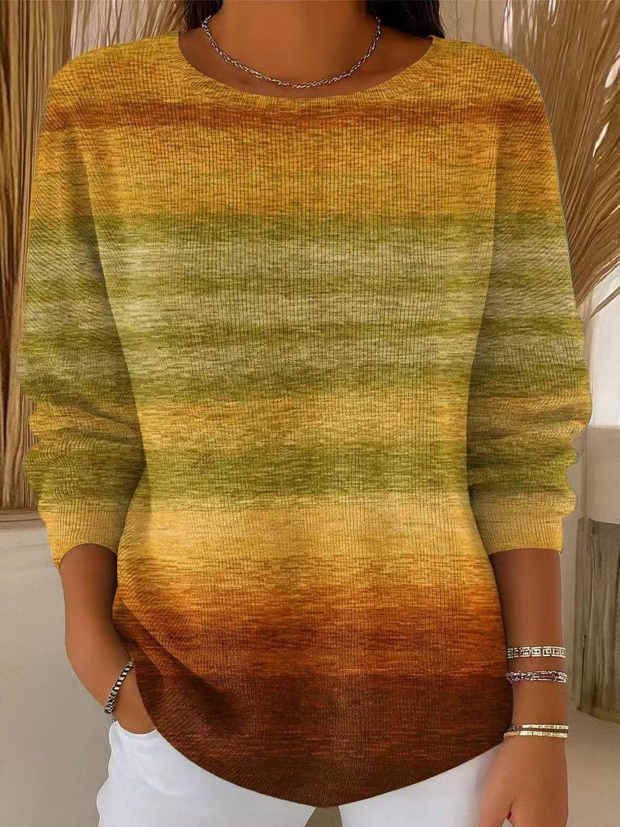 Women Imitation Cashmere Striped Long Sleeve Comfy Vintage Sweater