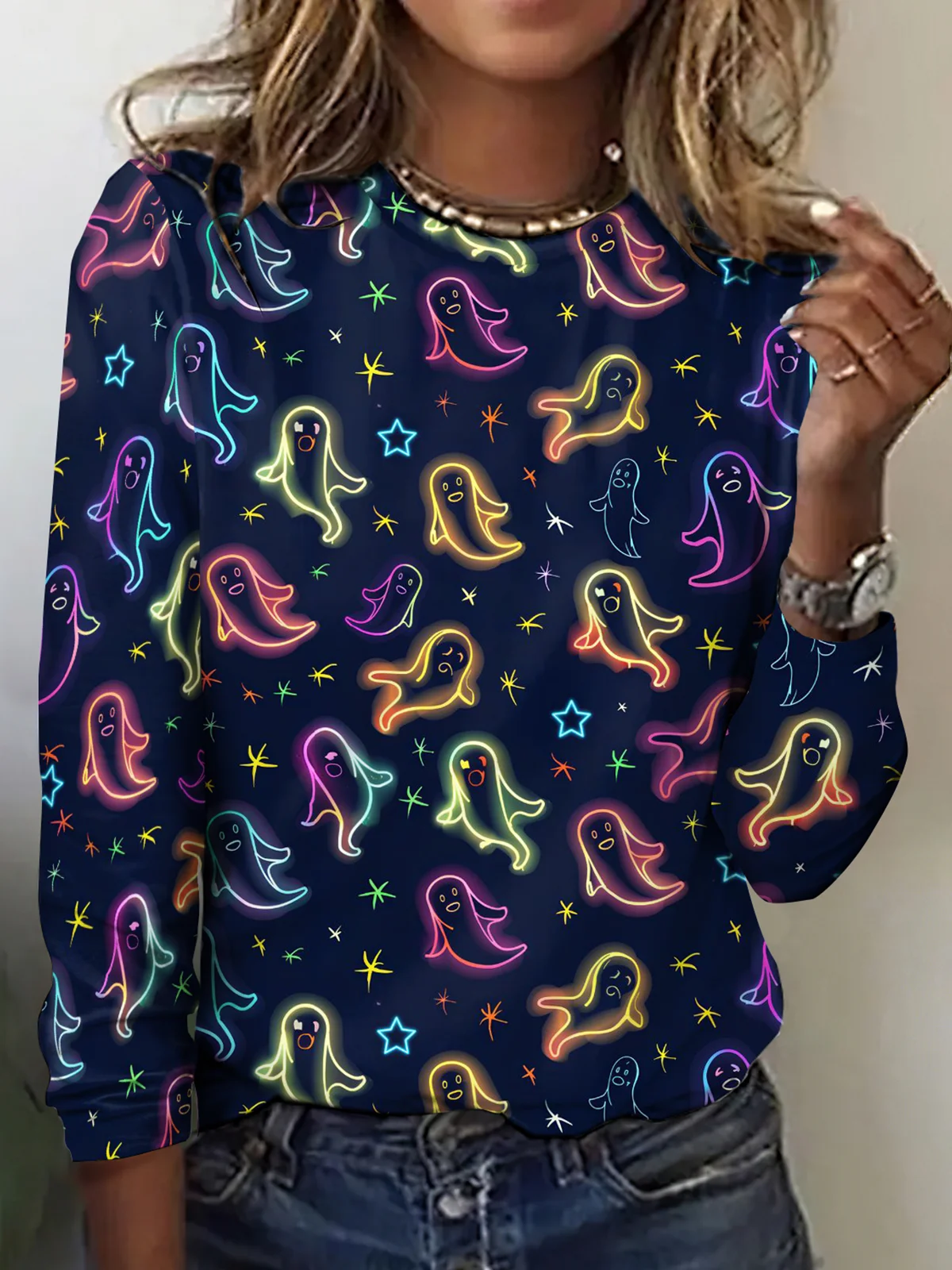 Vintage Halloween Crew Neck Long Sleeve T-shirt