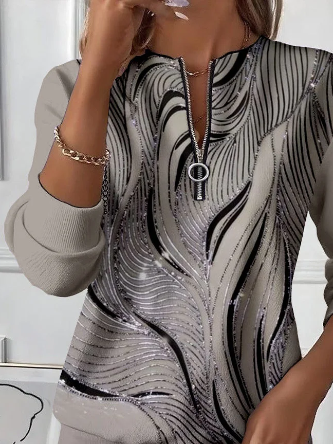 Casual Crew Neck Abstract Sweatshirt Printing