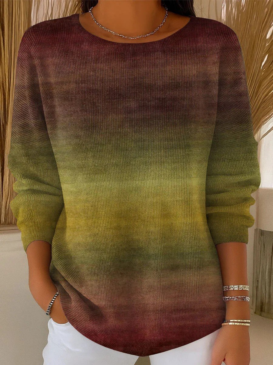 Women Imitation Cashmere Striped Long Sleeve Comfy Vintage Sweater