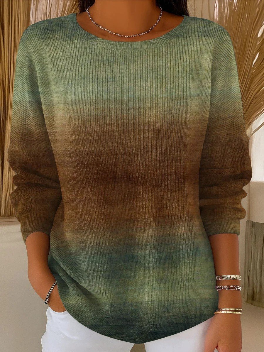 Women Imitation Cashmere Striped Long Sleeve Comfy Vintage Sweater