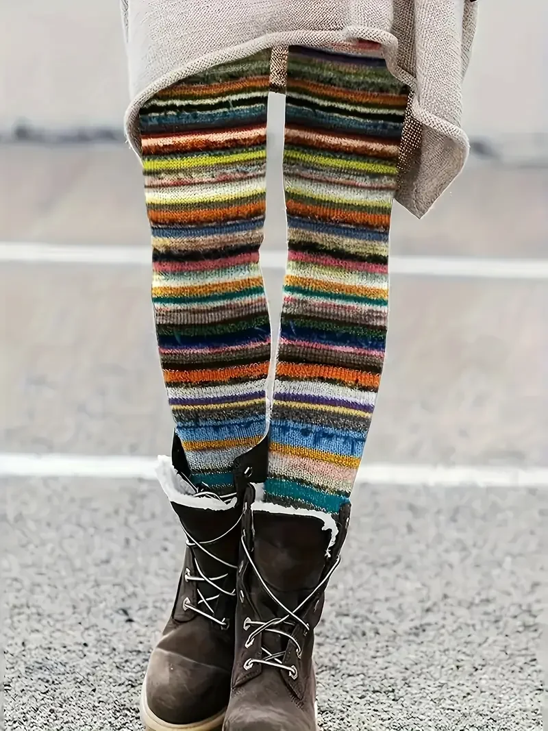 Women Abstract Stripes Casual All Season Printing Long Leggings