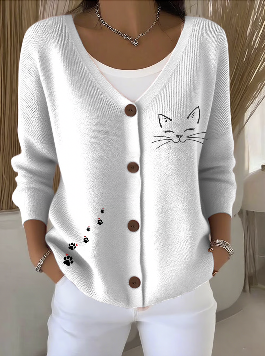 Women Cotton Animal Long Sleeve Comfy Casual Cardigan