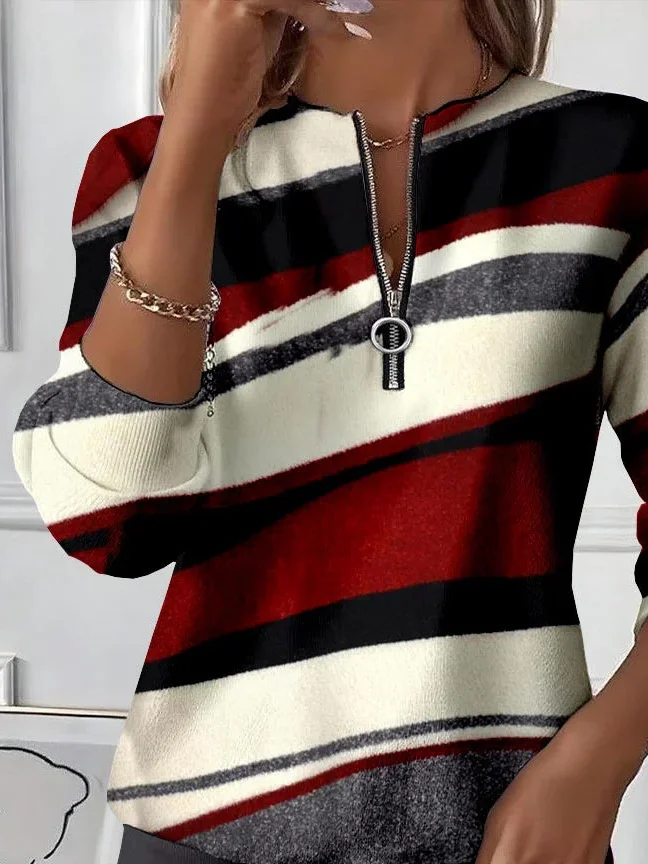 Casual Crew Neck Abstract Sweatshirt Printing