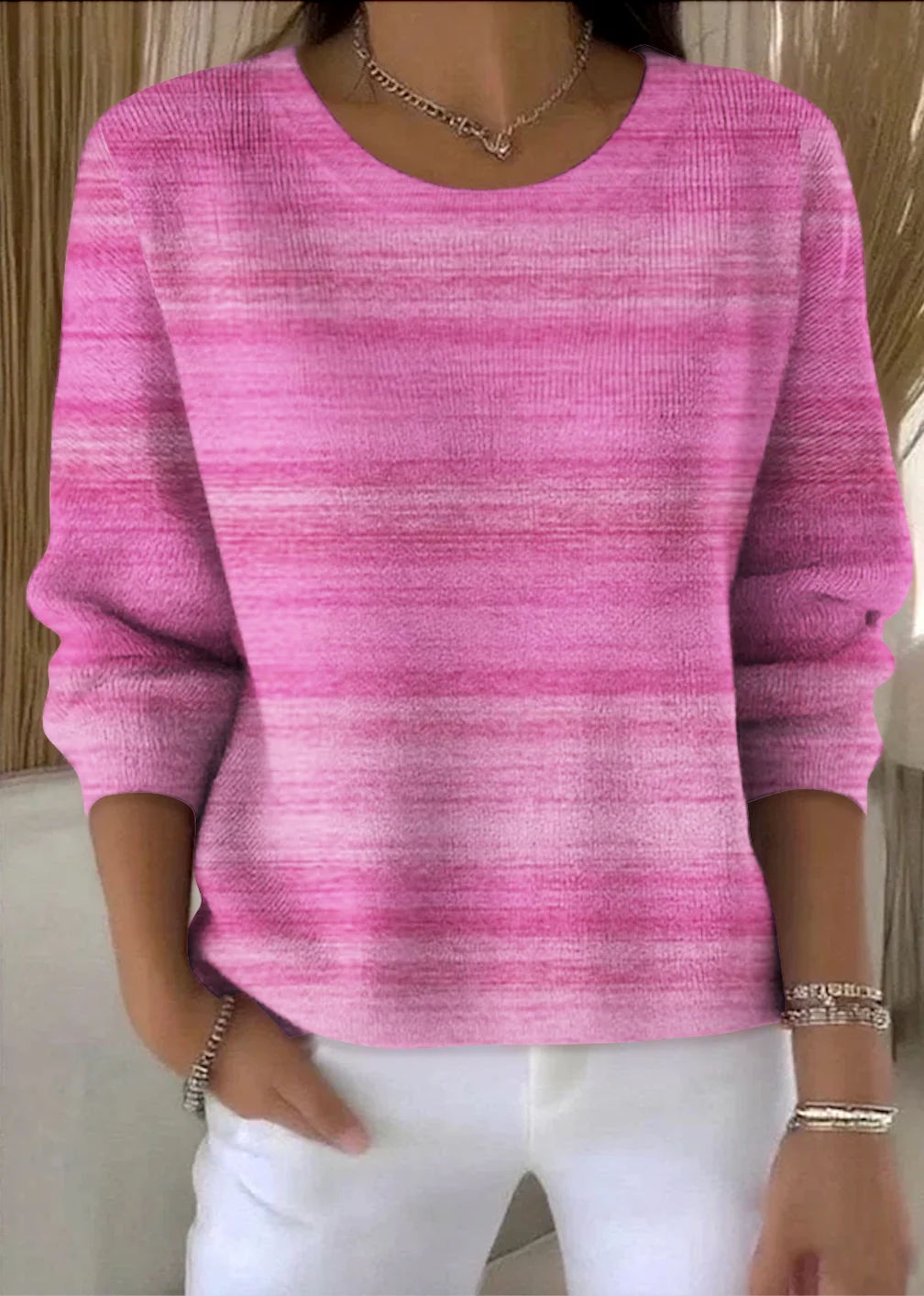 Women Cotton Ombre Long Sleeve Comfy Vintage Sweater