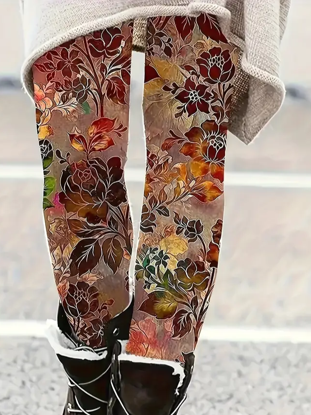 Women Floral Casual All Season Printing Long Leggings