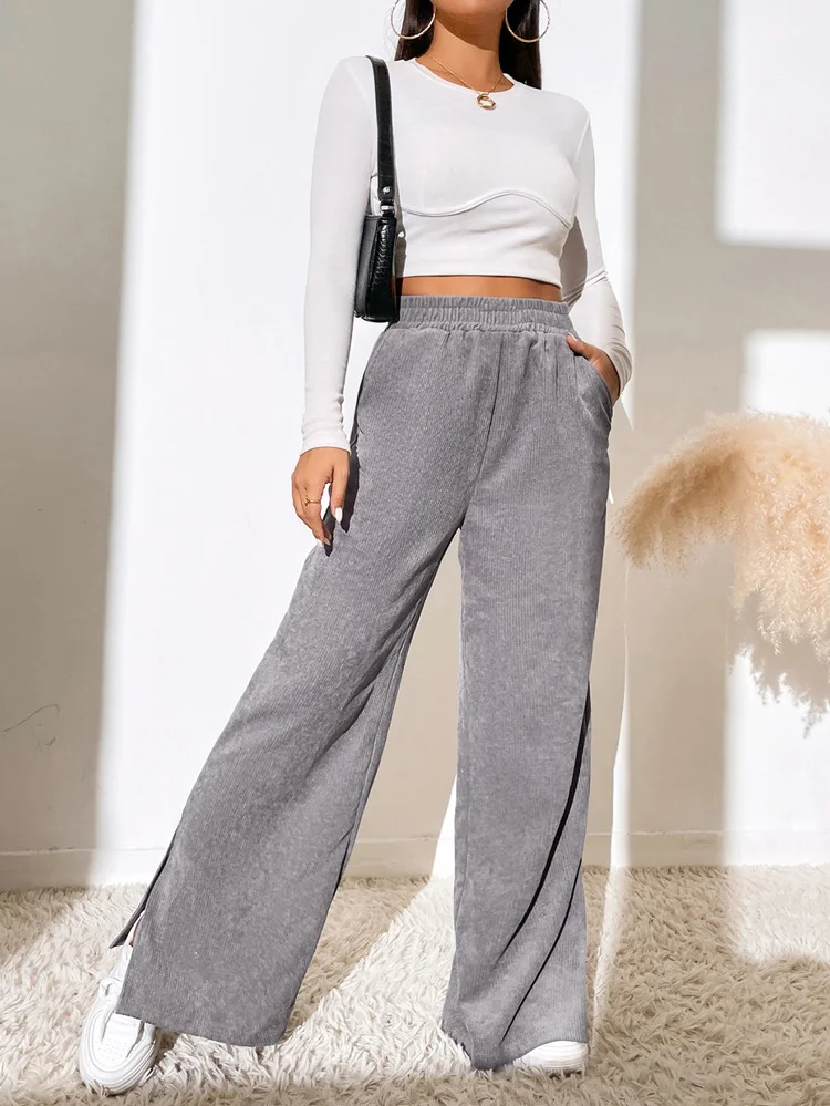 Women Plain Long Elastic Waist Pants Casual Spring/Fall Trousers