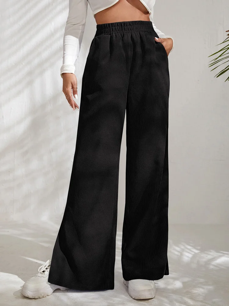 Women Plain Long Elastic Waist Pants Casual Spring/Fall Trousers