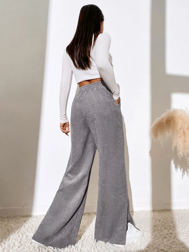 Women Plain Long Elastic Waist Pants Casual Spring/Fall Trousers