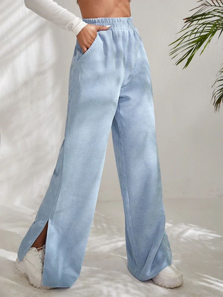 Women Plain Long Elastic Waist Pants Casual Spring/Fall Trousers