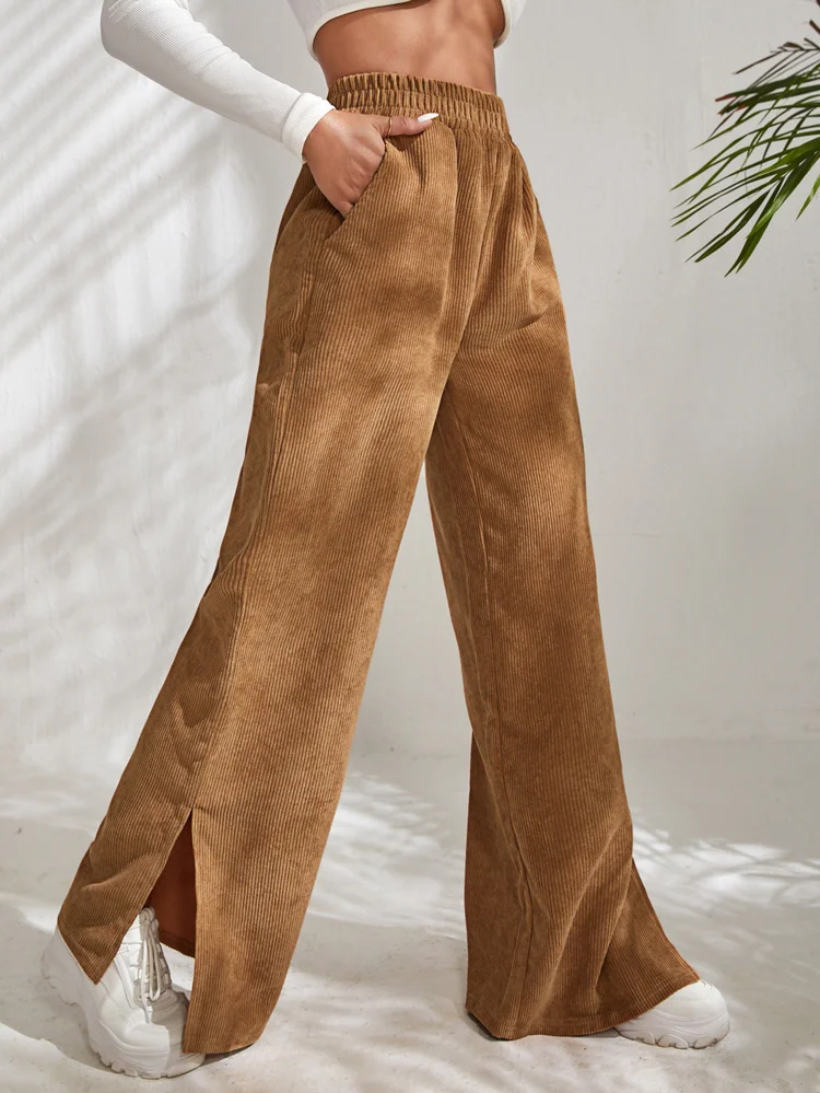 Women Plain Long Elastic Waist Pants Casual Spring/Fall Trousers