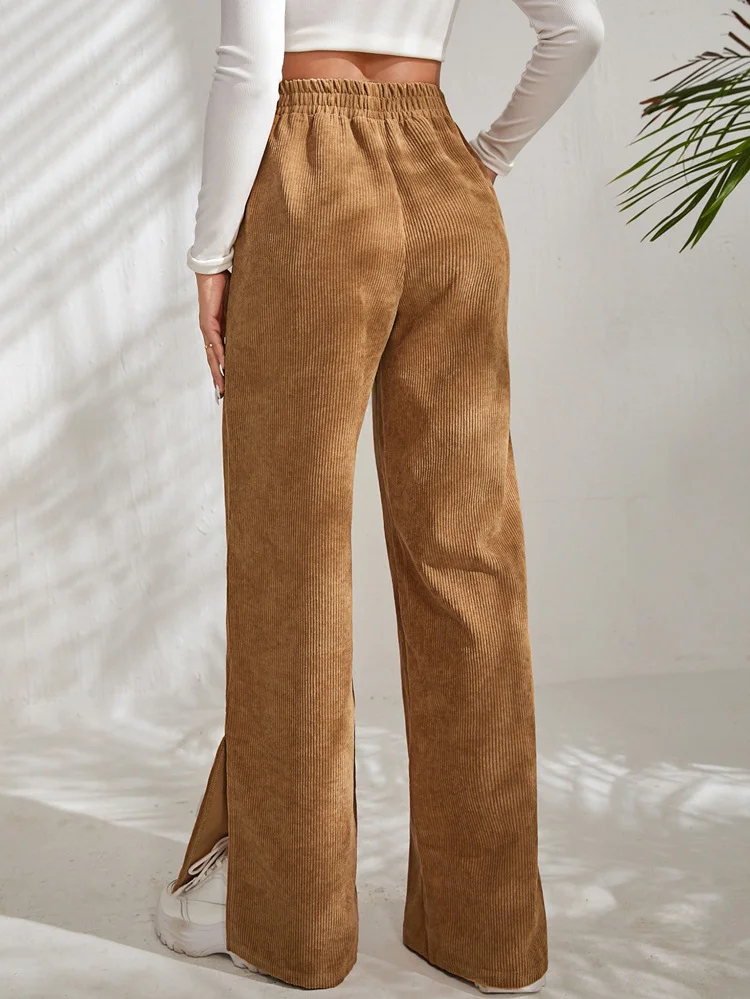 Women Plain Long Elastic Waist Pants Casual Spring/Fall Trousers