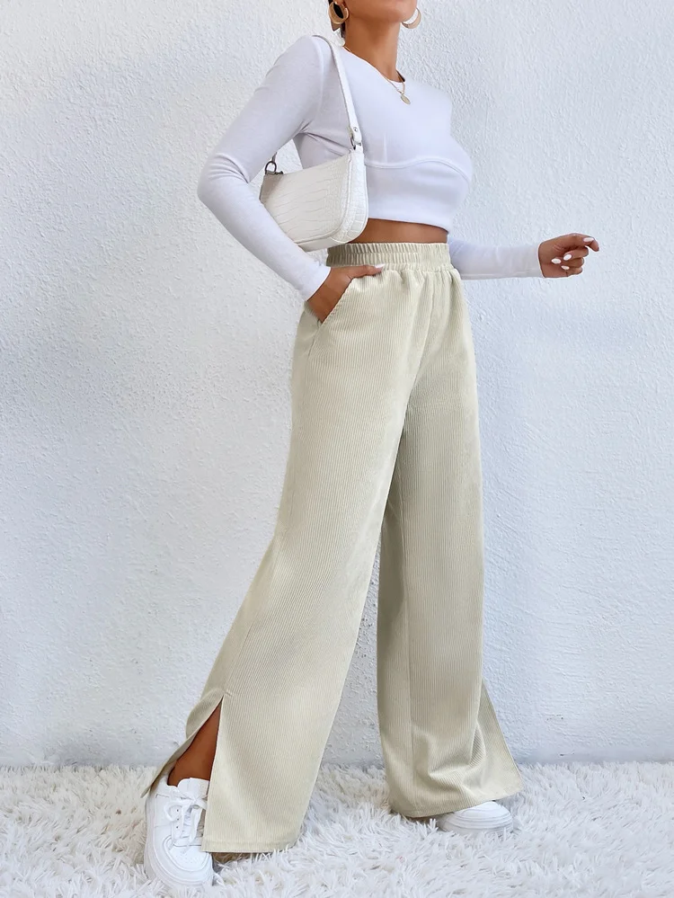 Women Plain Long Elastic Waist Pants Casual Spring/Fall Trousers