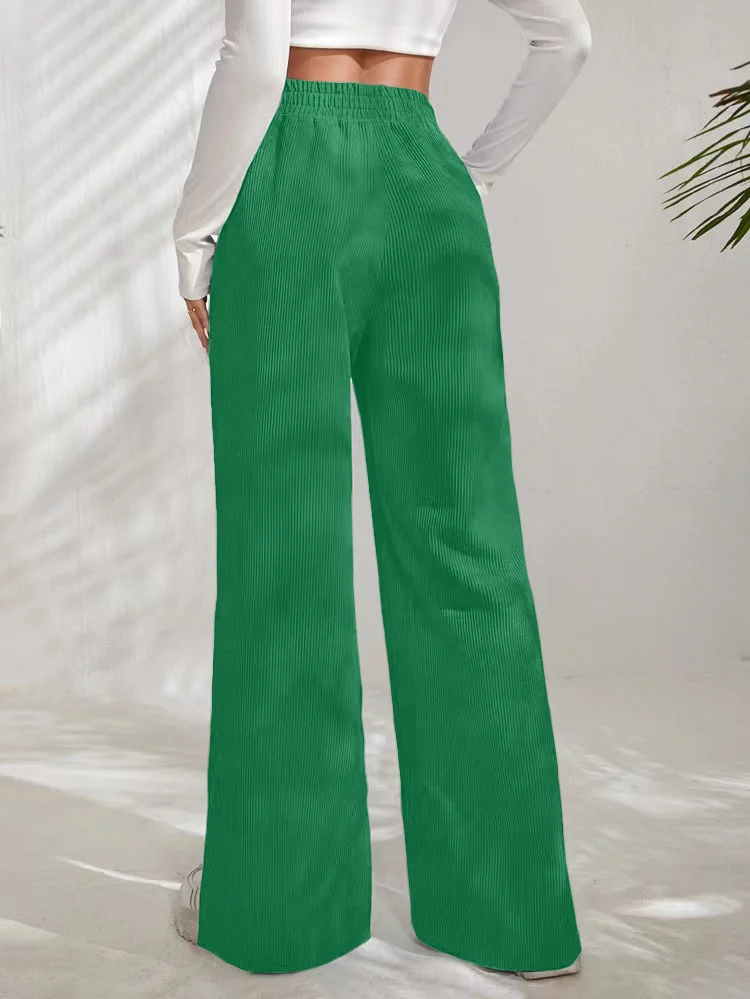 Women Plain Long Elastic Waist Pants Casual Spring/Fall Trousers