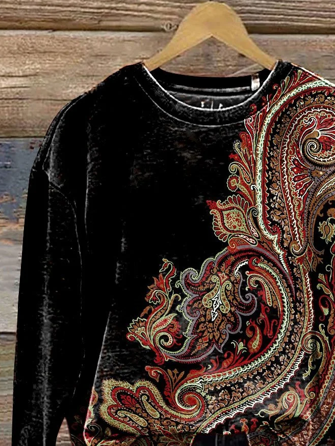 Casual Crew Neck Ethnic Sweatshirt Printing