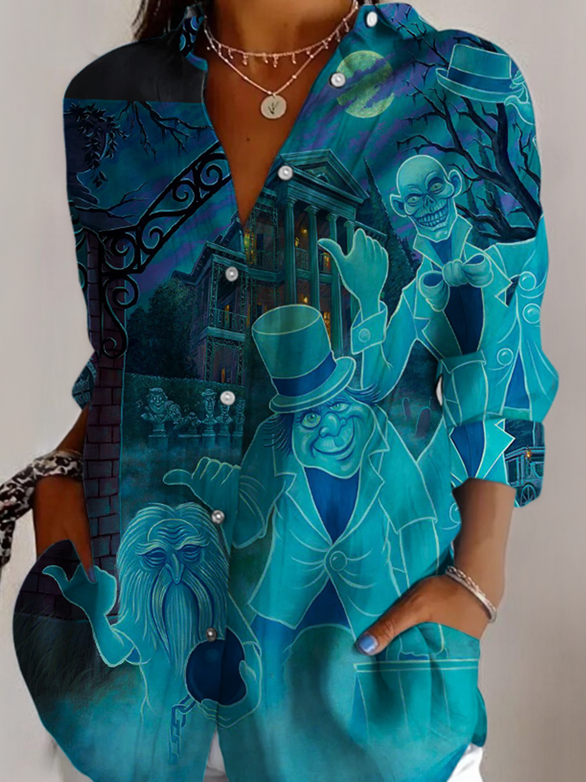 V Neck Long Sleeve Halloween Regular Micro-Elasticity Regular Fit Shirt For Women