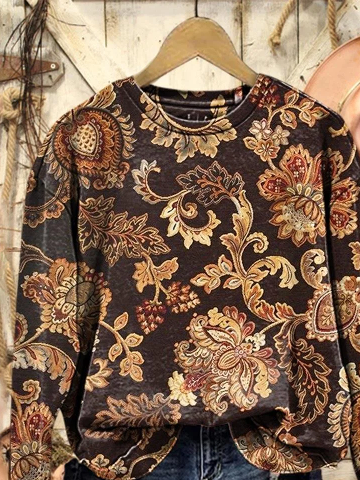 Casual Crew Neck Floral Sweatshirt Printing