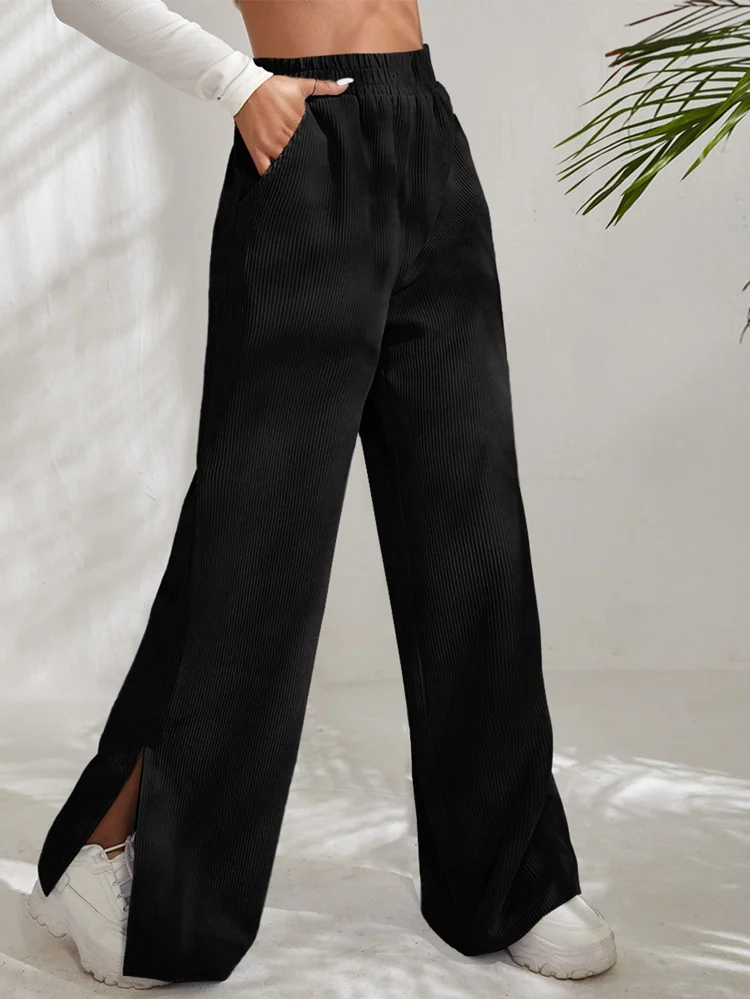 Women Plain Long Elastic Waist Pants Casual Spring/Fall Trousers