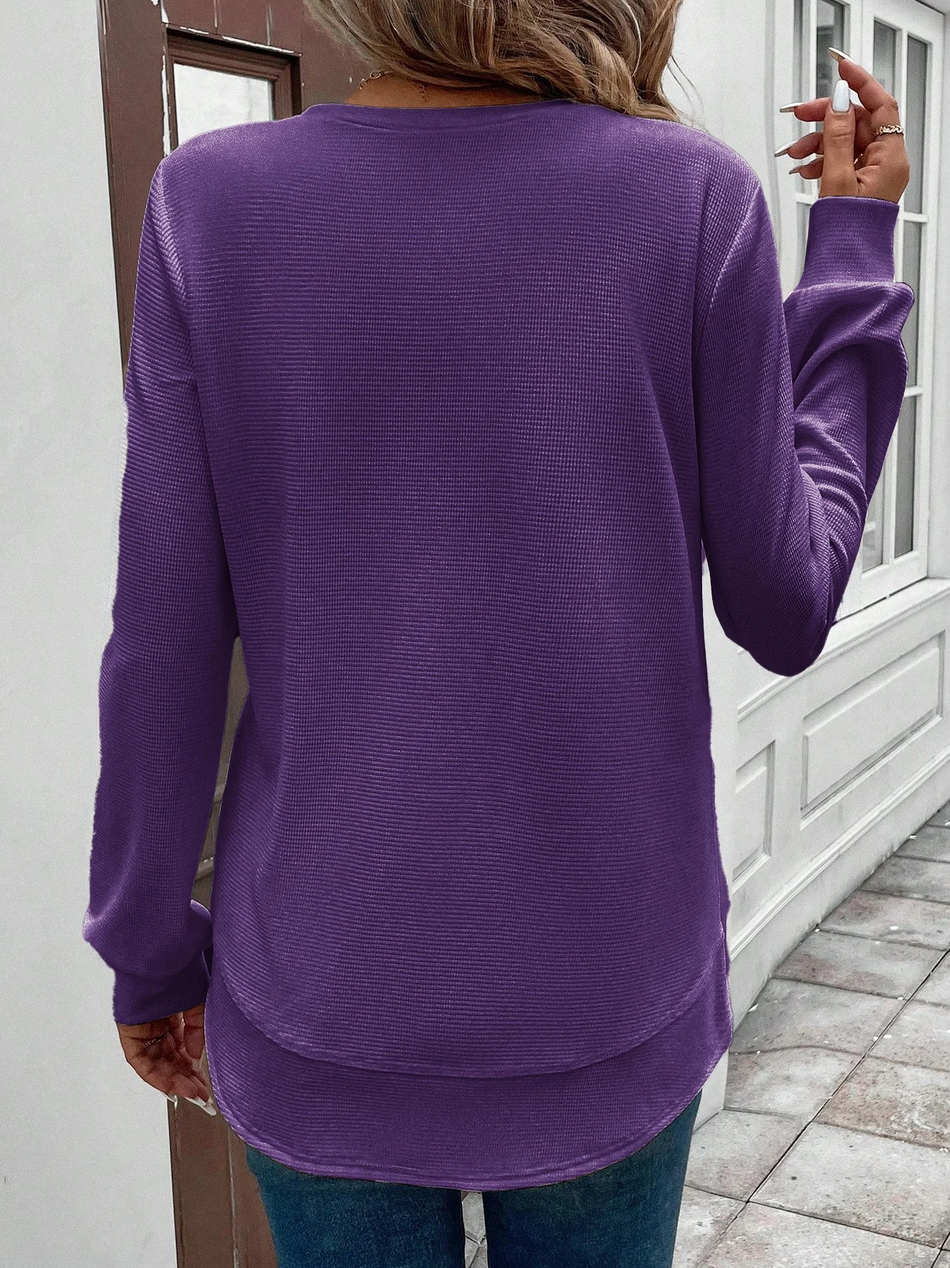 Vintage Crew Neck Plain Sweatshirt Jacquard