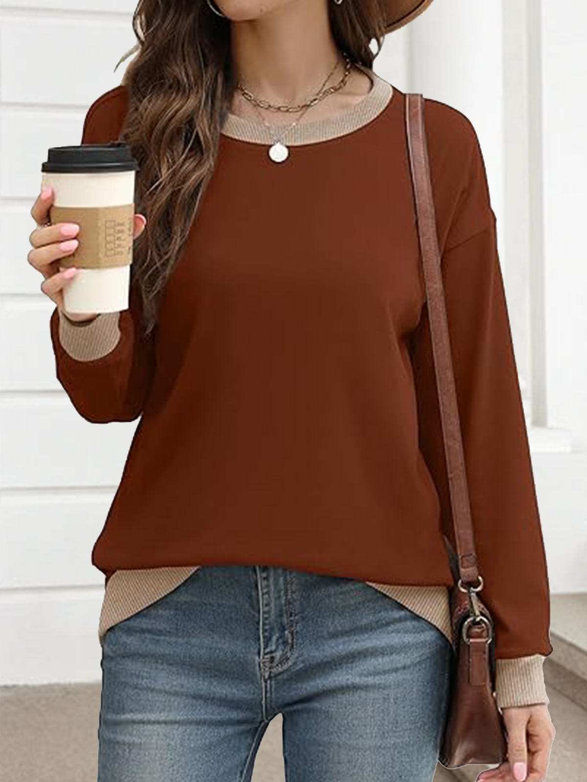 Casual Crew Neck Plain Hoodie