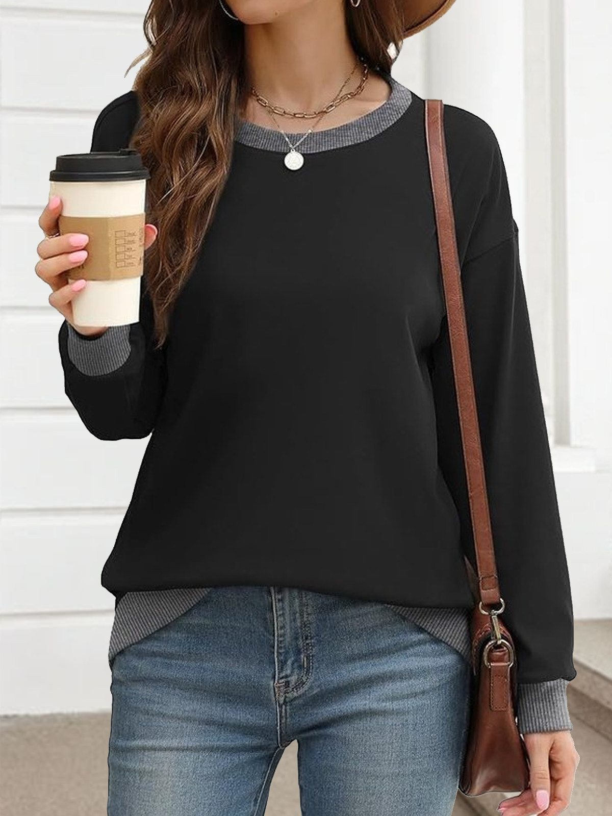 Casual Crew Neck Plain Hoodie