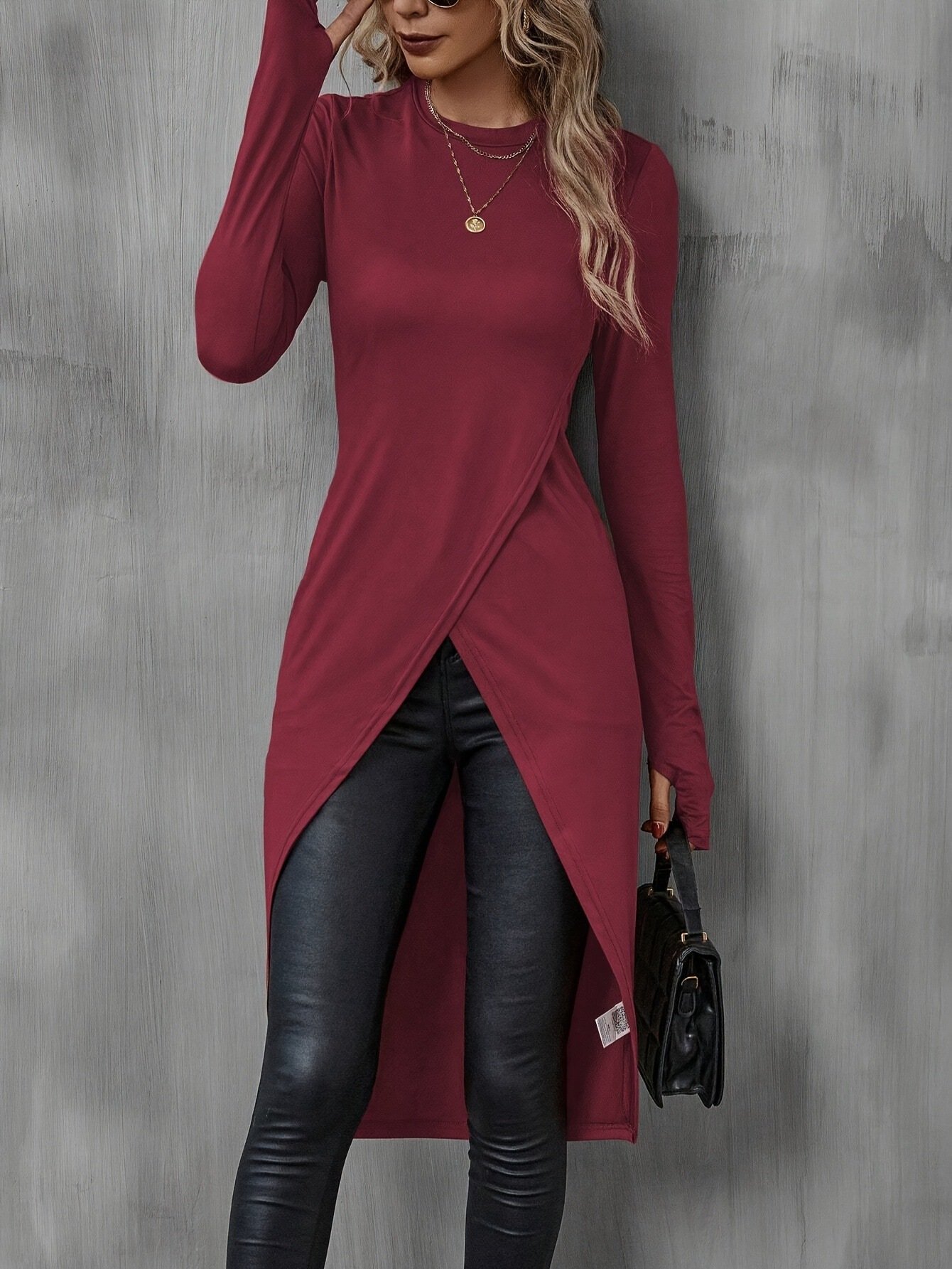 Vintage Plain Crew Neck Long Sleeve T-shirt