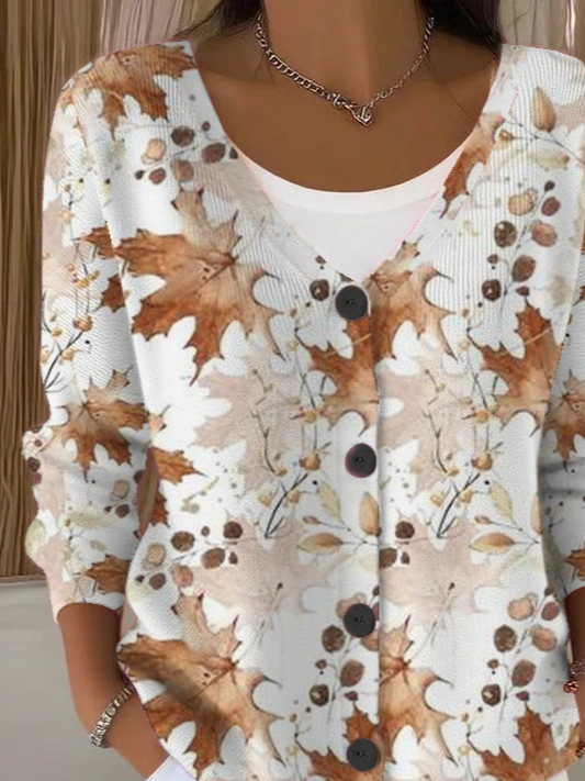 Women Maple Leaf Long Sleeve Comfy Casual Cardigan