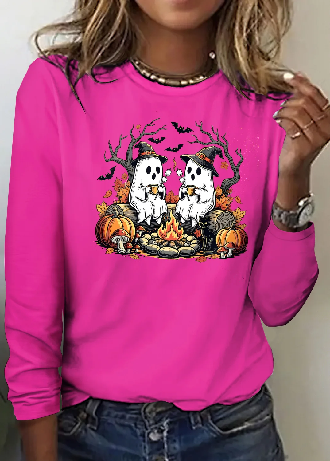 Vintage Halloween Crew Neck Long Sleeve T-shirt