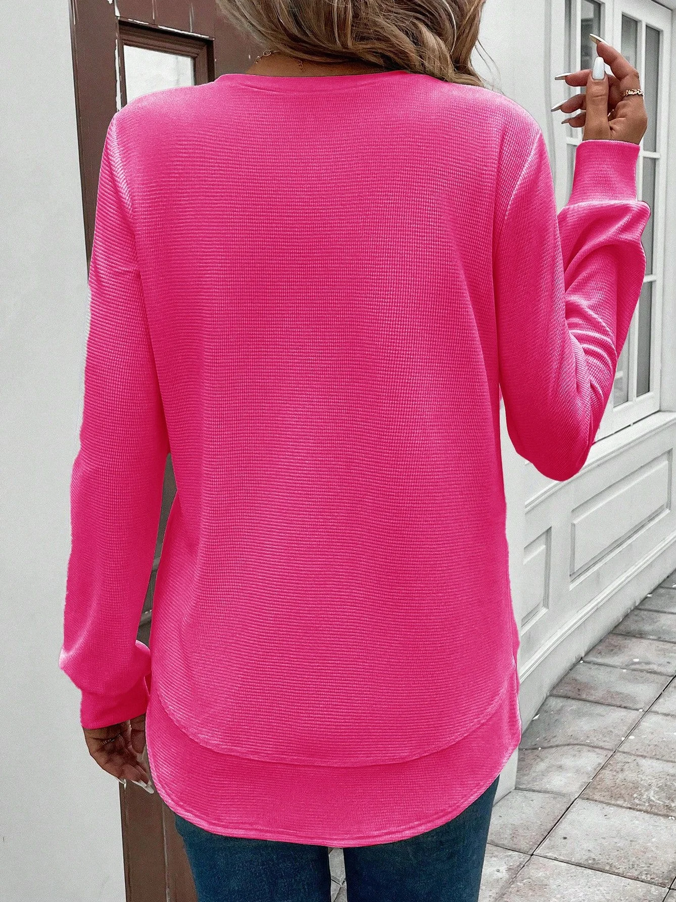 Vintage Crew Neck Plain Sweatshirt Jacquard