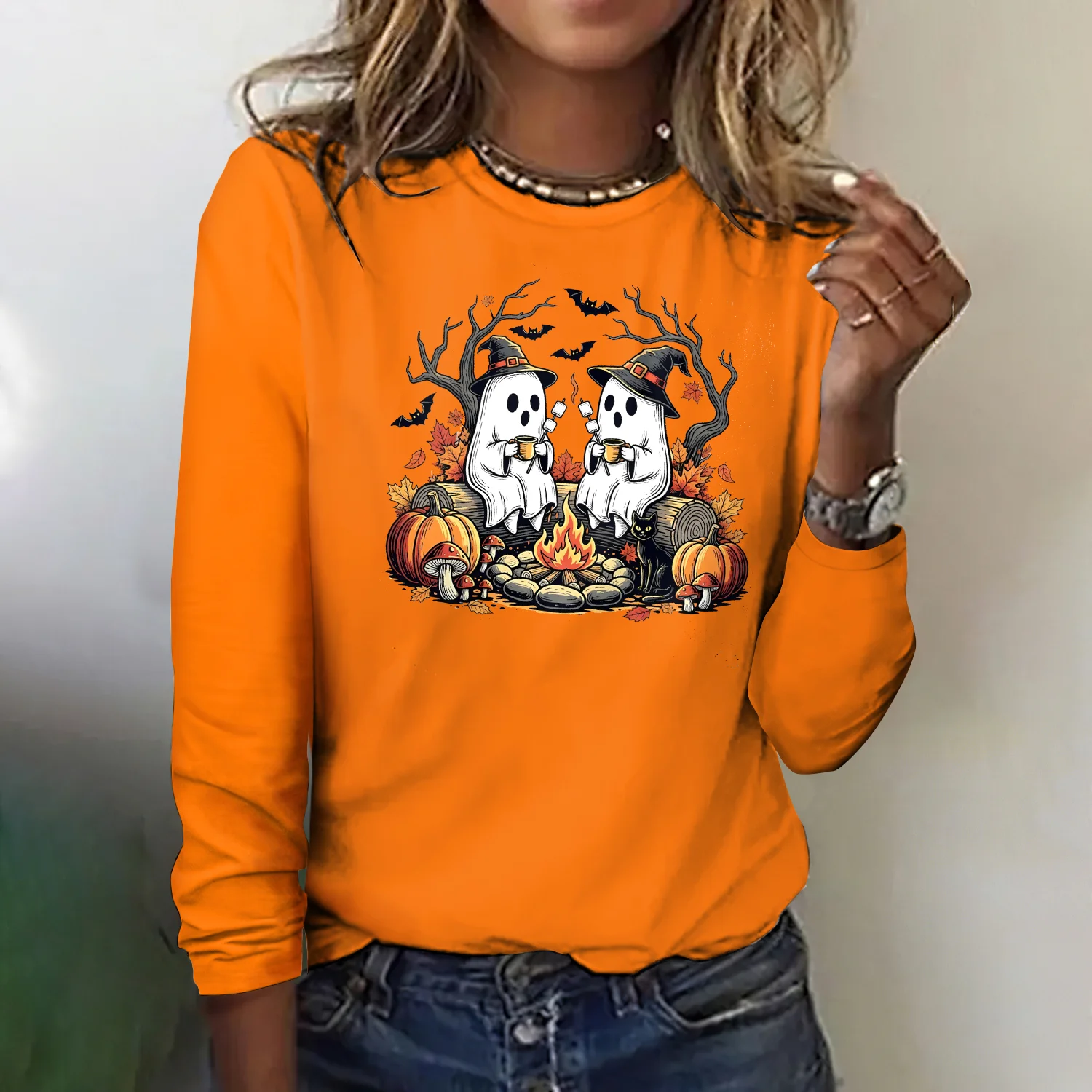 Vintage Halloween Crew Neck Long Sleeve T-shirt