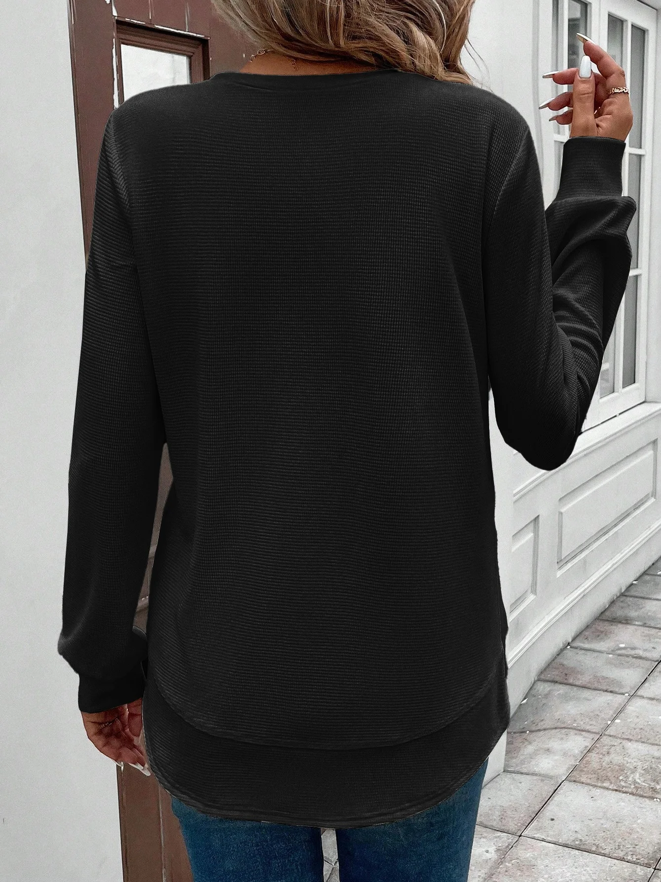 Vintage Crew Neck Plain Sweatshirt Jacquard
