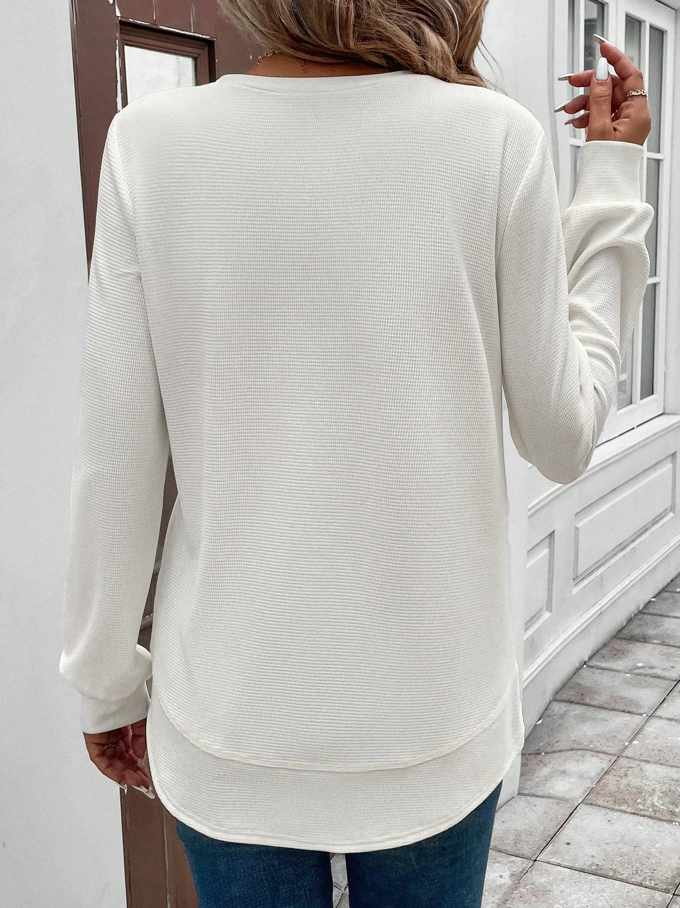 Vintage Crew Neck Plain Sweatshirt Jacquard