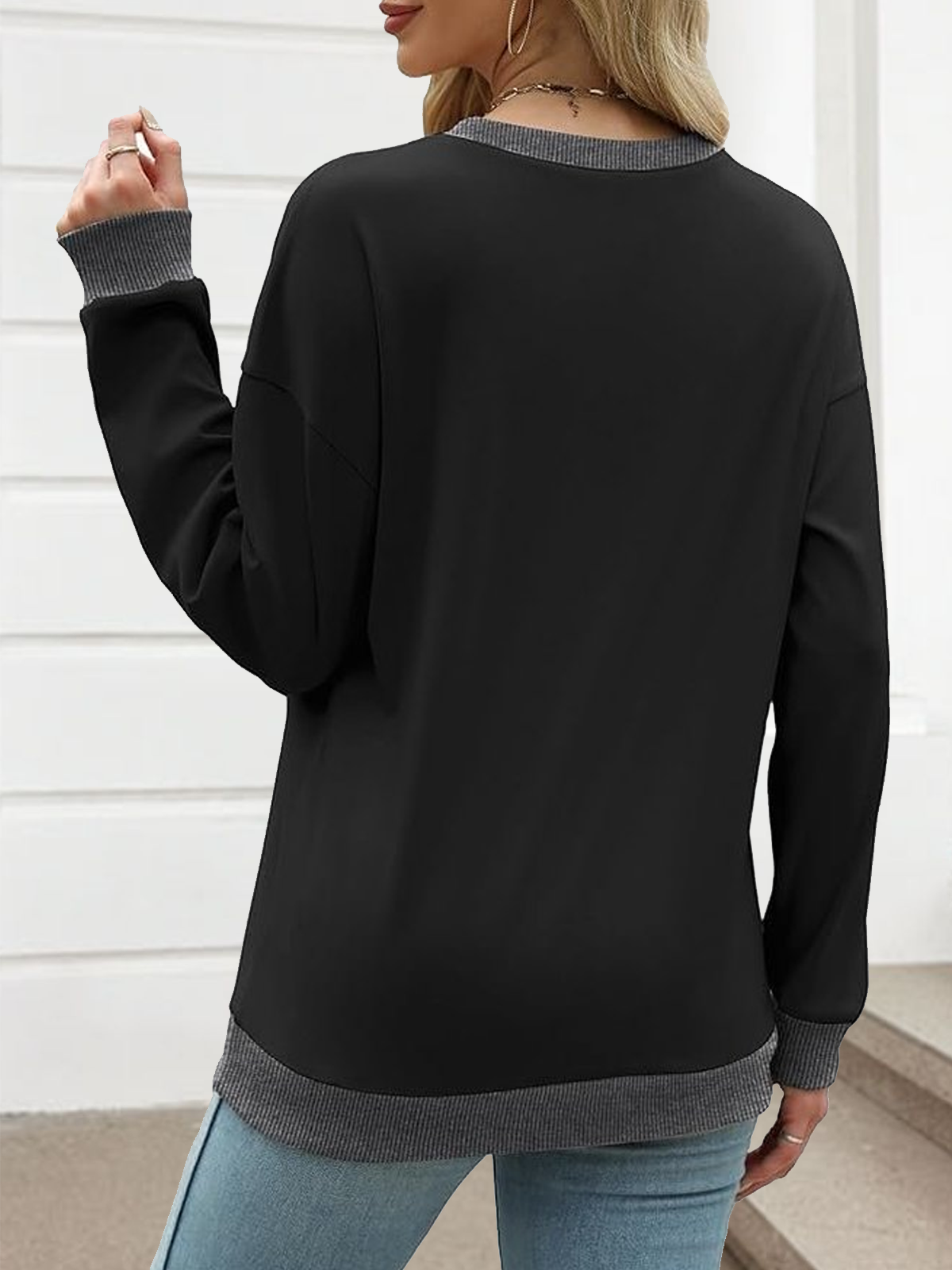 Casual Crew Neck Plain Hoodie