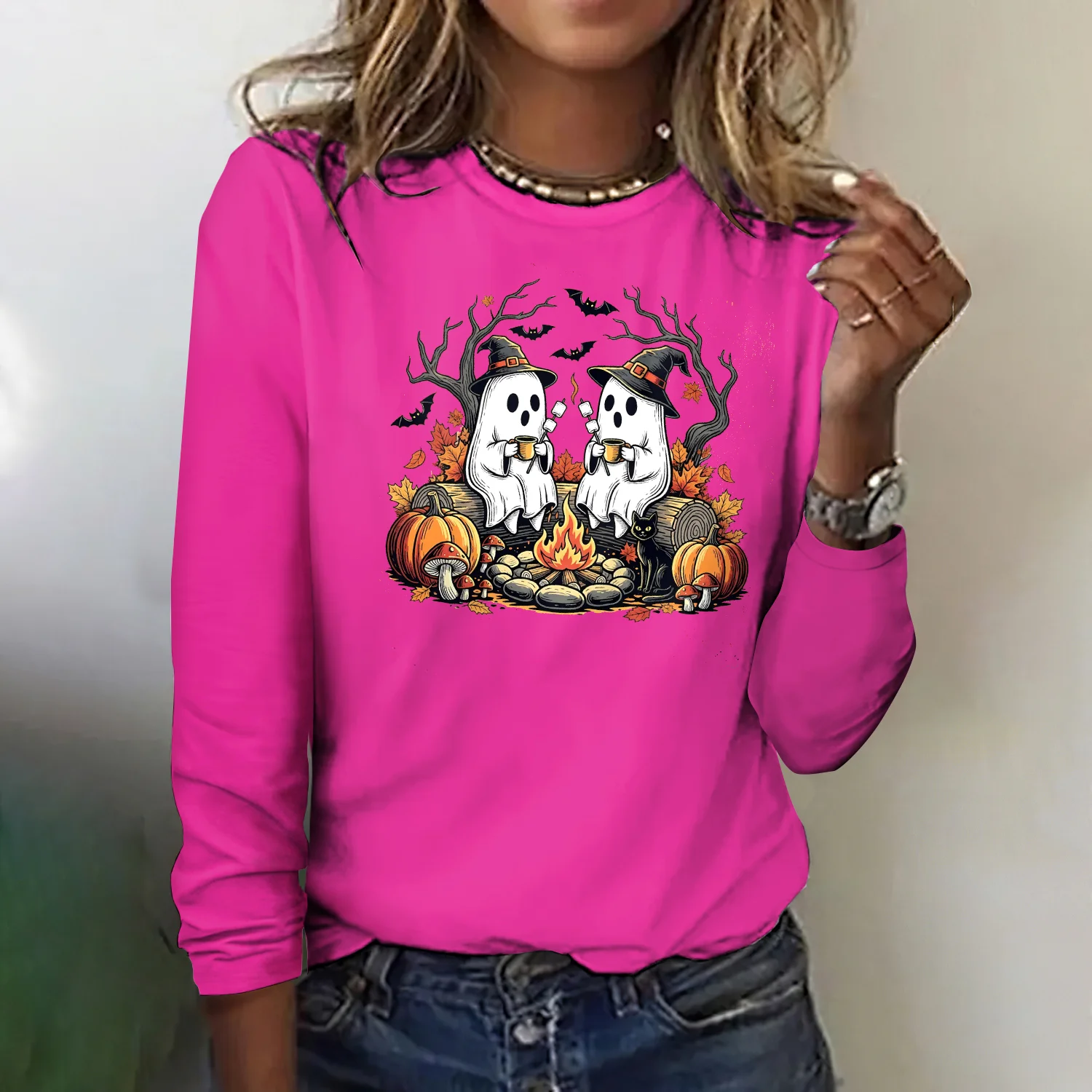 Vintage Halloween Crew Neck Long Sleeve T-shirt