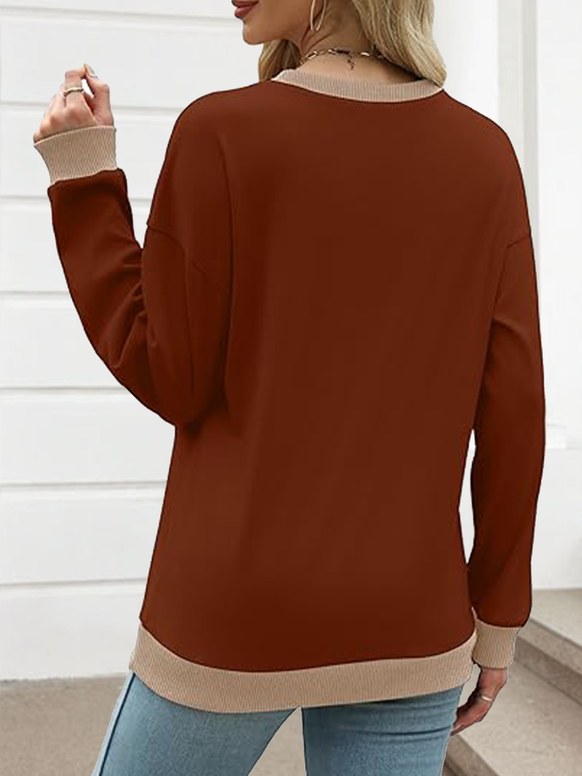 Casual Crew Neck Plain Hoodie