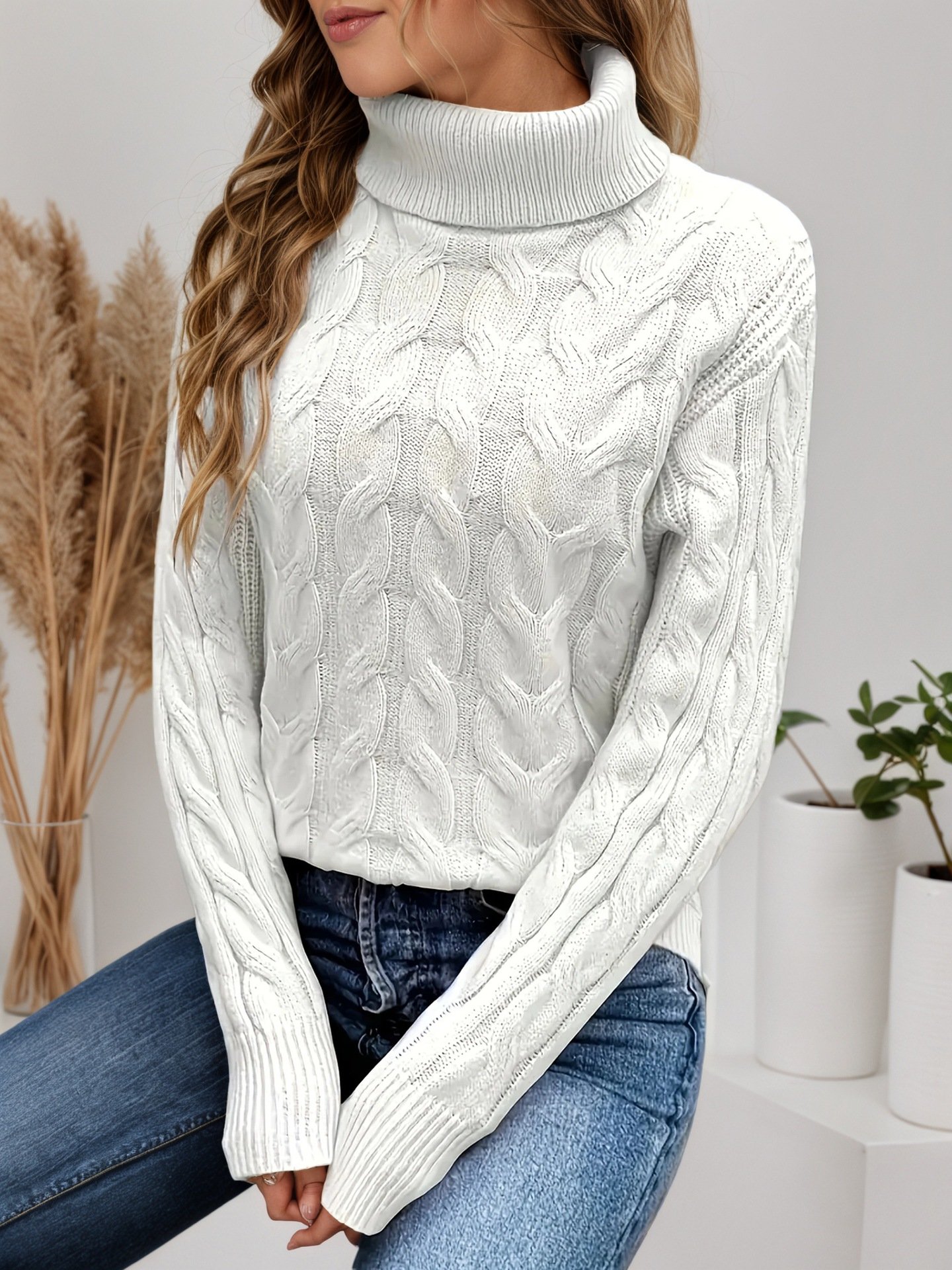 Women Plain Long Sleeve Comfy Casual Sweater