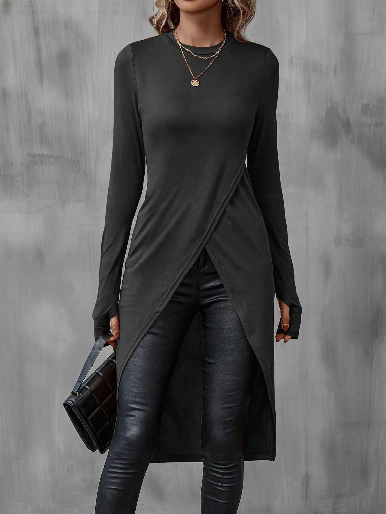 Vintage Plain Crew Neck Long Sleeve T-shirt