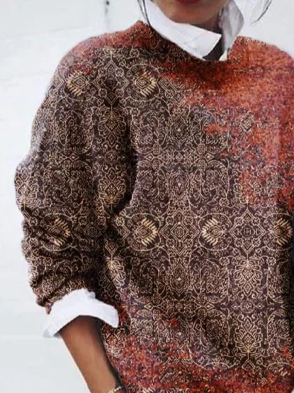 Women Abstract Long Sleeve Comfy Casual Printing Sweater