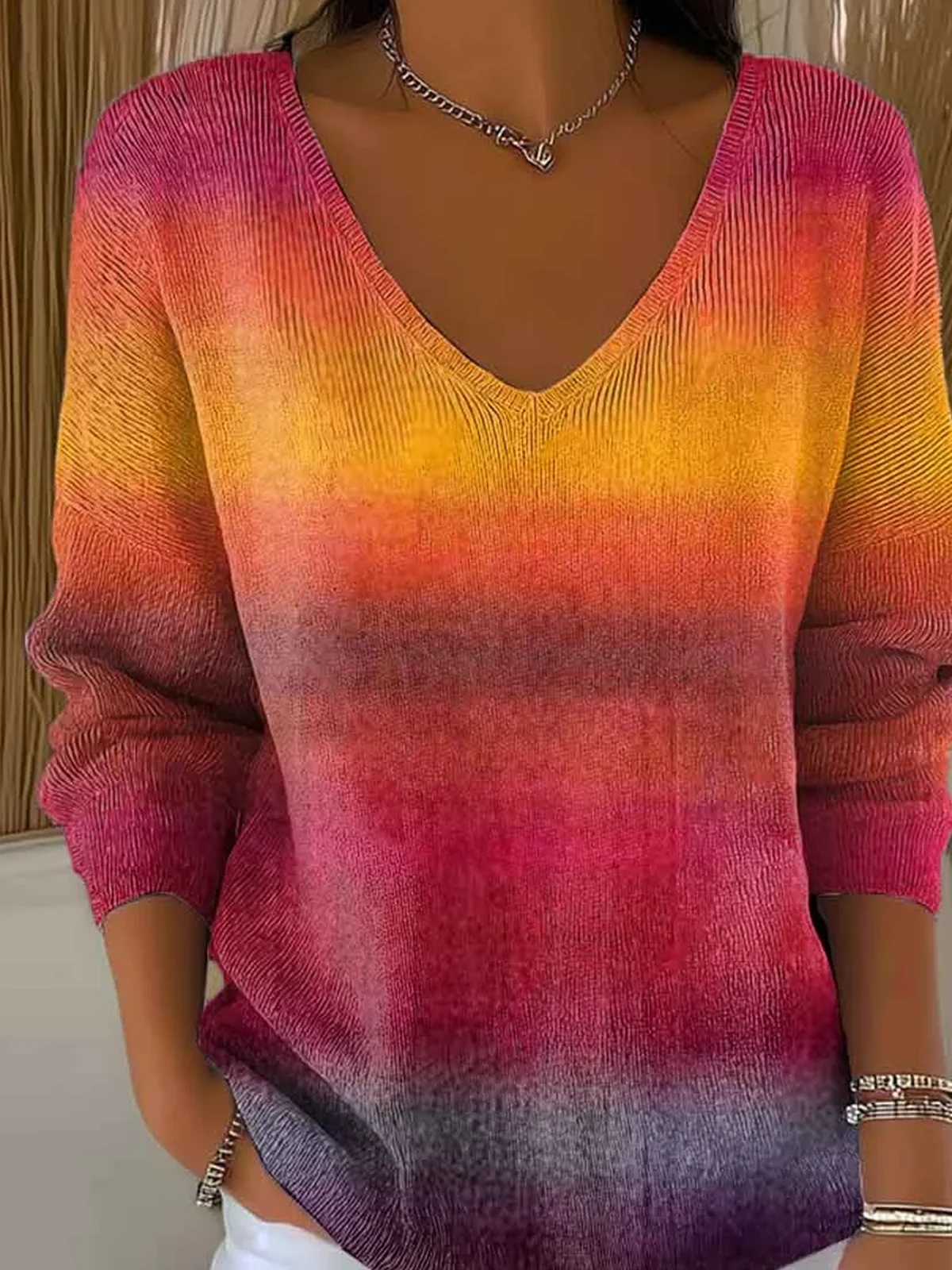 Women Cotton Ombre Long Sleeve Comfy Casual Sweater