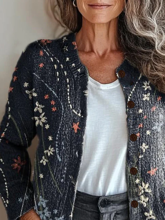 Women Floral Long Sleeve Comfy Vintage Printing Cardigan