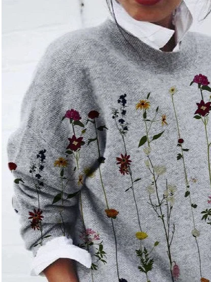 Women Floral Long Sleeve Comfy Casual Printing Sweater
