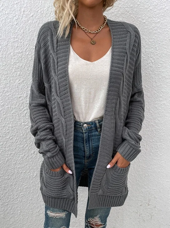 Women Spring/Fall Outerwear Vintage Split Joint Plain Long Sleeve Jacket