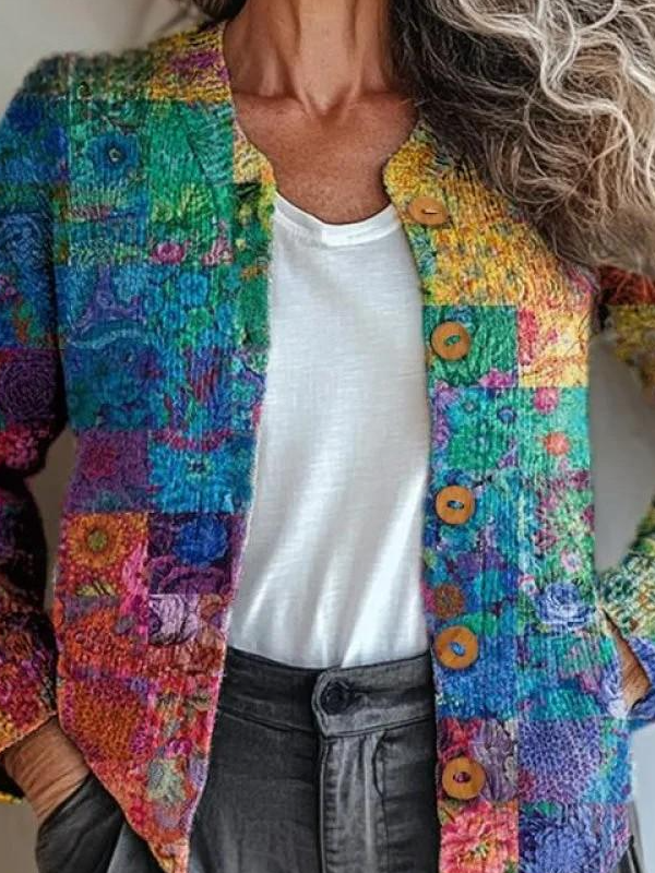 Women Knitted Gradient Pattern Long Sleeve Comfy Vintage Cardigan