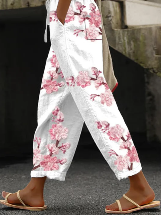 Women Floral Long Pants Casual Spring/Fall Trousers