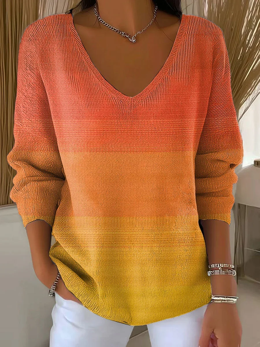 Women Cotton Ombre Long Sleeve Comfy Casual Sweater