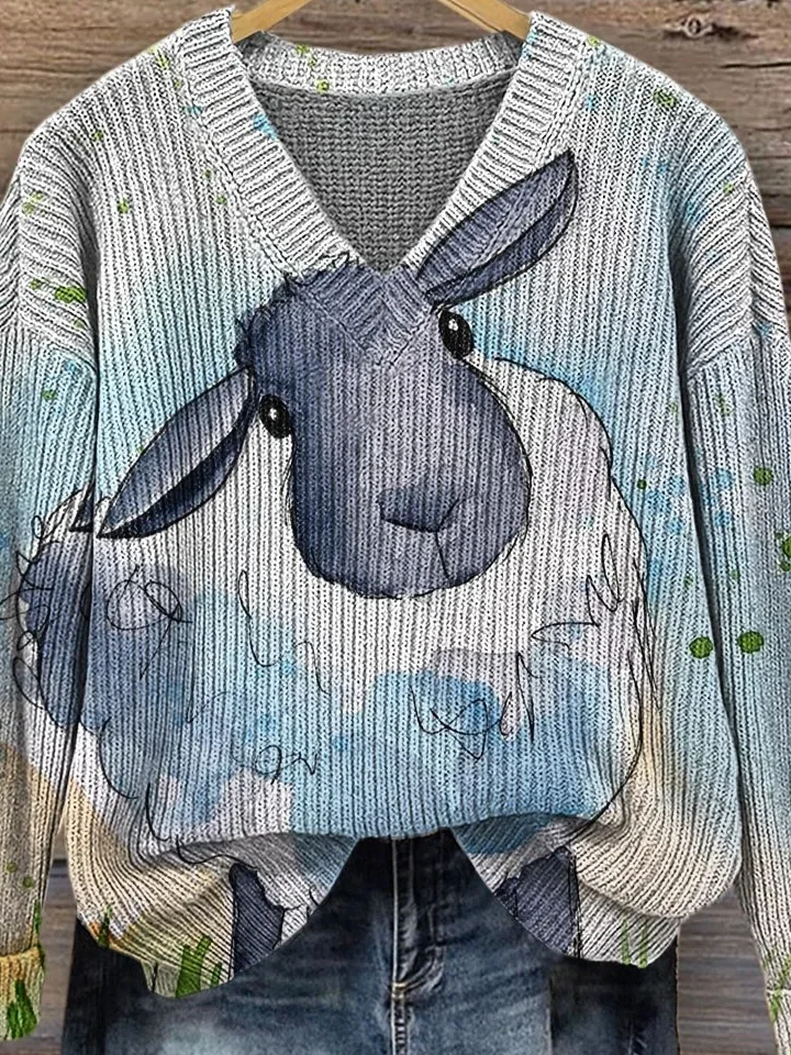 Women Animal Picture Long Sleeve Comfy Vintage Sweater